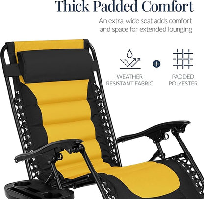 Best Choice Products Oversized Padded Zero Gravity Chair, Folding Outdoor Patio Recliner, XL Anti Gravity Lounger for Backyard w/Headrest, Cup Holder, Side Tray, Polyester Mesh - Black/Yellow