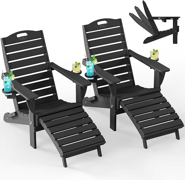 Ciokea Folding Adirondack Chair Set of 2 with Retractable Ottoman - Photo 1
