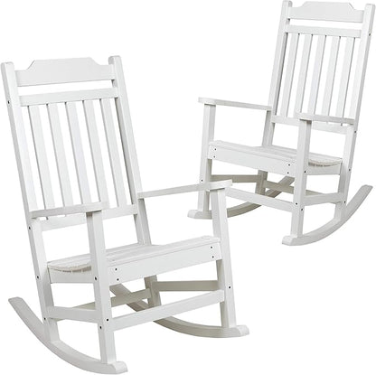 Flash Furniture Set of 2 Winston All-Weather Rocking Chair in White Faux Wood