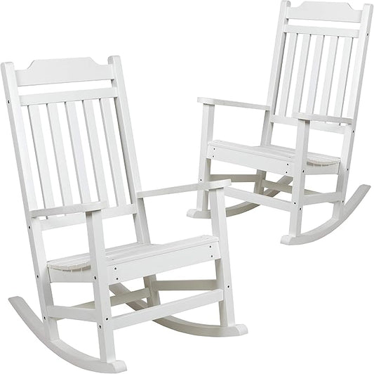 Flash Furniture Set of 2 Winston All-Weather Rocking Chair in White Faux Wood