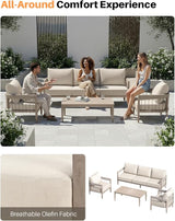 4-Piece Patio Furniture Set, Never-Rust Aluminum Patio Conversation Set, Outdoor Sofa Set with Faux Wood Grain Finish - Photo 4