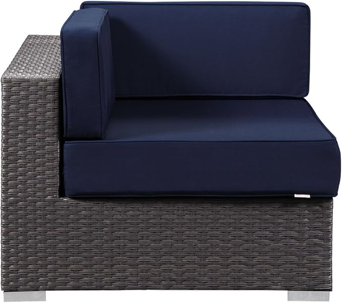 Modway Sojourn Wicker Rattan Outdoor Patio Sunbrella Fabric Corner in Canvas Navy - Photo 4