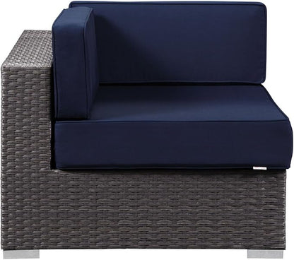 Modway Sojourn Wicker Rattan Outdoor Patio Sunbrella Fabric Corner in Canvas Navy
