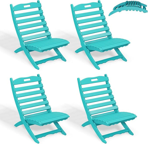 GREENVINES Folding-Xavier-Chairs Set of 4 | Wave | Portable Adirondack-Chair | HDPE Plastic | All Weather Fire-Pit Chair - Photo 1