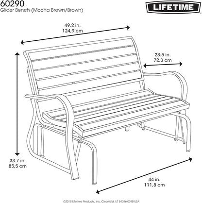 LIFETIME 60290 Wood Alternative Glider Bench, Mocha Brown