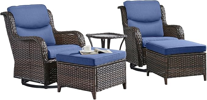 Rilyson Wicker Patio Furniture Set - 5 Piece Rattan Outdoor Sectional Conversation Sets with 2 Swivel Rocking Chairs - Photo 2
