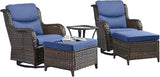 Rilyson Wicker Patio Furniture Set - 5 Piece Rattan Outdoor Sectional Conversation Sets with 2 Swivel Rocking Chairs - Photo 2