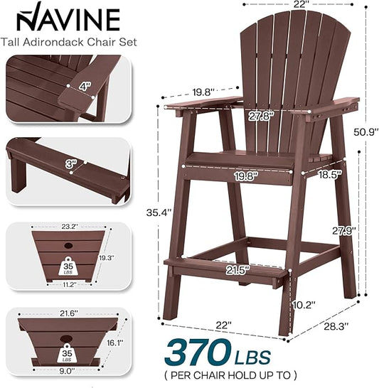 Tall Adirondack Chairs Set of 8, HDPE Balcony Chair with Double Connecting Tray, Weather Resistant Outdoor Adirondack Bar Stools for Patio, Deck, Patio, Backyard, Balcony. (Brown)