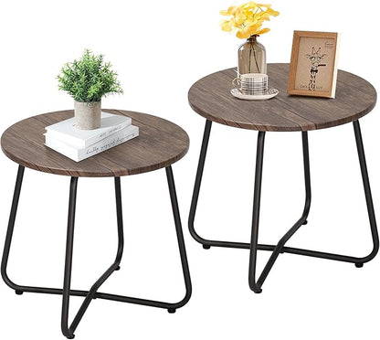 VECELO Outdoor Side Table,17.7 inch Patio Small Round End Table,Waterproof Wood Table with Weather Resistant Steel Adjustable Feet for Living Room Bedroom Garden Yard Balcony Porch Poolside