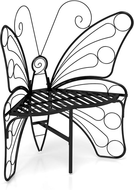 Pink Butterfly Benches Outdoors, Pretty Garden Bench & Cute Metal Outside Bench, Front Porch Benches Outdoor with Sturdy Frame for Lawn Yard Balcony (Black 1)
