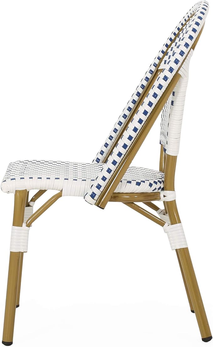 Christopher Knight Home Philomena Outdoor French Bistro Chair (Set of 4), Blue + White + Bamboo Print Finish - Photo 10