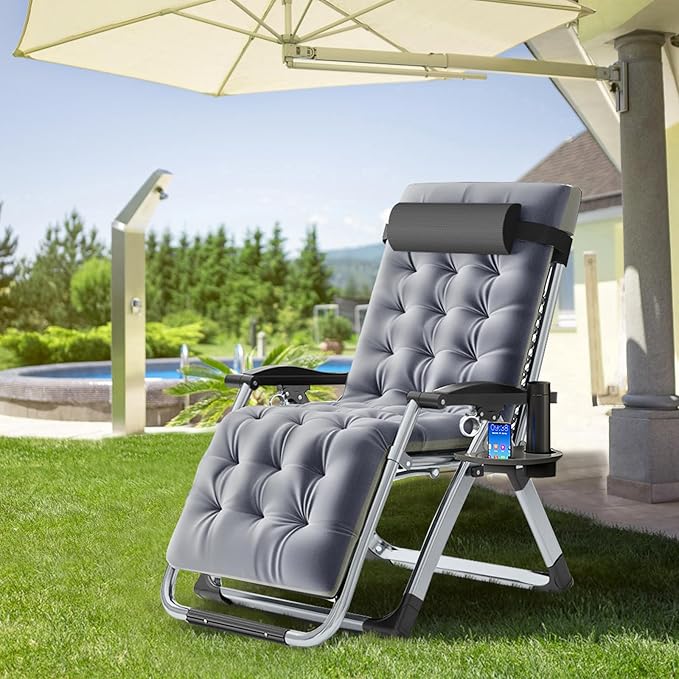 ABORON 2 Pack Zero Gravity Chair, Outdoor Lounge Chairs Sun Loungers with Removable Cushion, Headrest, Cup Holder - Photo 2
