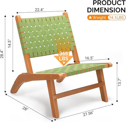 VINGLI Wooden Outdoor Chair, All-Weather Patio Seat with PE Woven Fabric, Adirondack Chair for Lawn, Balcony, Deck (1, Green and Brown)