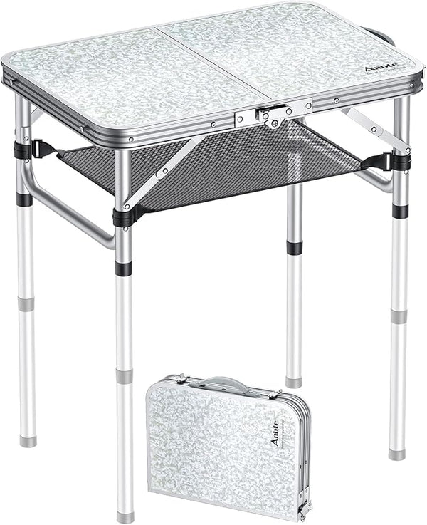 Anbte 2ft Camping Table Foldable, 3 Adjustable Heights 26.3" Aluminum Small Folding Table with Storage Net, Lightweight - Photo 1
