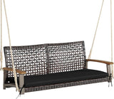 RELAX4LIFE 2-Seater Outdoor Porch Swing - PE Wicker Porch Loveseat Swing with 118” Hanging Ropes - Photo 1