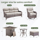 Luxury Patio Furniture Set with 6-inch Thick Cushion, Outdoor Furniture with Fire Pit Table, Swivel Chairs, Sofa - Photo 5