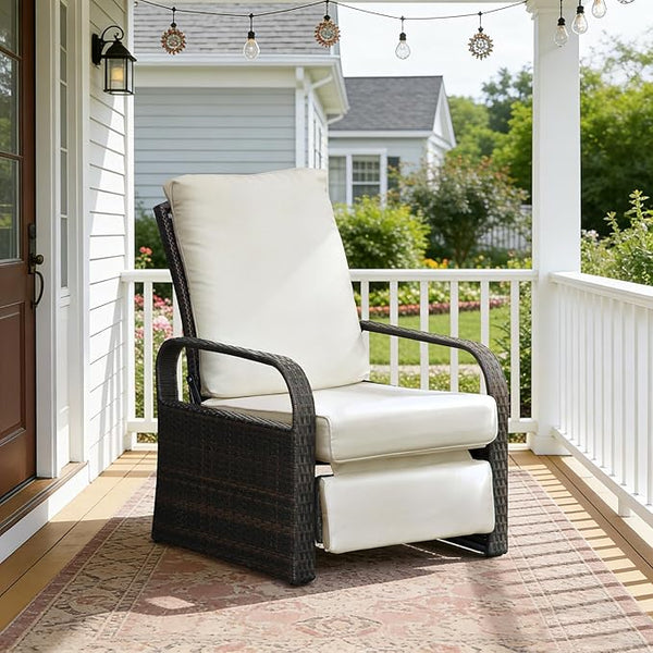 ATR ART TO REAL Outdoor Wicker Recliner Chair with 5.5'' Cushions, Automatic Adjustable Patio Lounge Chairs - Photo 1