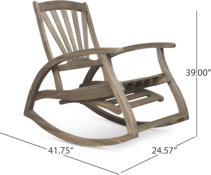 Outdoor Acacia Wood Rocking Chair with Retractable Foot Panel,Rocker Patio Rocking Chair for Porch, Patio, Balcony,