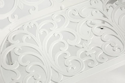 Patio Garden Bench Metal Park Bench Cast Aluminum Outdoor Furniture with Floral Rose for Patio,Park,Lawn,Yard White