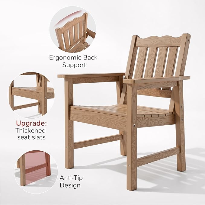 Stoog Patio Chair, All-Weather Outdoor Chairs with 400 lbs Weight Capacity, Looks Like Real Wood, for Patio, Deck, Pool and Backyard, Teak