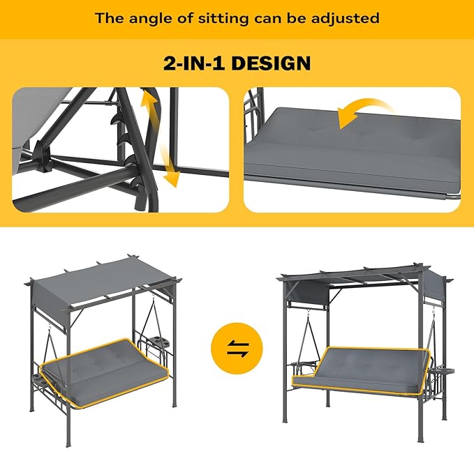 AECOJOY 2-in-1 Convertible Porch Swing Bed 3 Seat - Photo 2