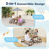 HONEY JOY Kids Picnic Table, Outdoor Wooden Table & Bench Set w/Removable Cushions and Umbrella, Stripe Fabric - Photo 2