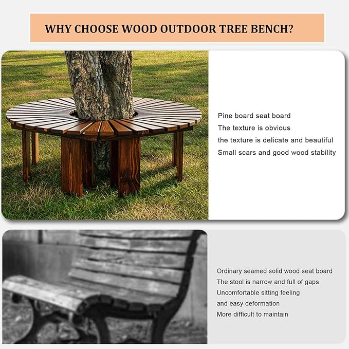 2 pcs Tree Bench Wrap Around Tree Bench Wooden Curved Benches Outdoor Strong Bearing Capacity 660Lbs - Photo 7
