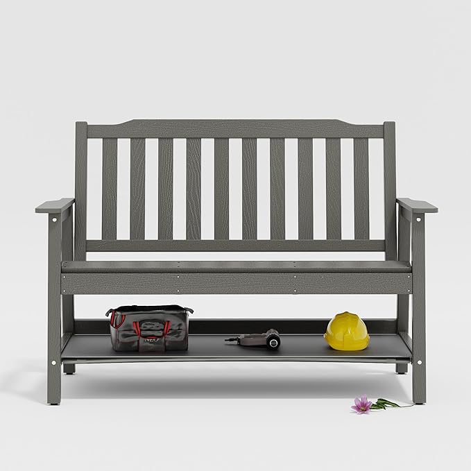 UEV Outdoor Bench, 2-Person Garden Bench, All Weather Fade/Rot Resistant Patio Bench with 660lbs Weight Capacity for Outdoors,Porch,Backyard(Grey)