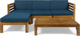 Christopher Knight Home Alice Outdoor 5 Piece Acacia Wood Sofa Set, Teak Finish, Dark Teal - Photo 4