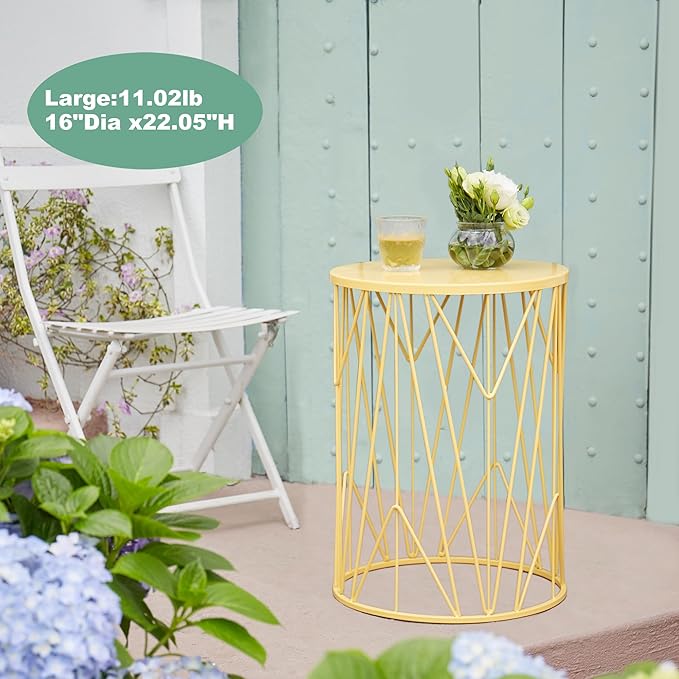 Y&M Set of 3 Yellow Round Nesting Tables, Multifunctional Coffee Table End Table, Side Table for Indoor, Outdoor Garden Stool-Yellow(Ship from US)