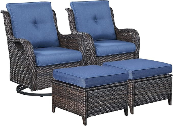Rilyson Wicker Patio Furniture Set - 4 Piece Rattan Outdoor Sectional Conversation Sets with 2 Swivel Rocking Chairs - Photo 1