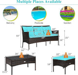 Tangkula 3 Pieces Patio Conversation Set, Outdoor PE Rattan Wicker Furniture Set W/Cozy Cushions - Photo 5
