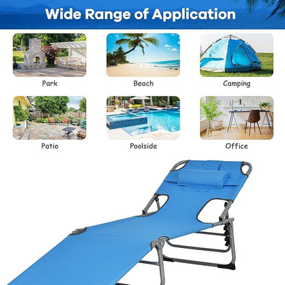 Tangkula Tanning Chair with Face Hole, Patio Folding Adjustable Reclining Beach Sunbathing Lounge Chair with Side Pocket, Portable Face Down Chaise Lounge for Outdoor Backyard Poolside (2)