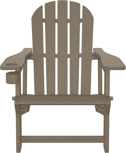 WestinTrends Tool-Free Assembly Outdoor Patio HDPE Plastic Adirondack Chair with Cup Holder, Weathered Wood