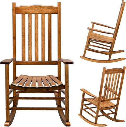 Outdoor Porch Rocker Chairs,Weather Resistant Wood Rocking Chair for Adults,Modern Rocking Accent Chairs,Indoor Outside Furniture Rocker,with Armrest,for Garden Lawn Backyard Poolside Deck (Natural)