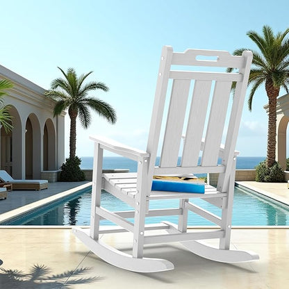Rocking Chair, Outdoor Rocking Chair for Adults, HDPE Outdoor Chairs with Footboard, All Weather Resistant Porch Rocker, White