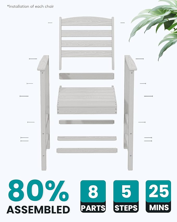 SERWALL Tall Adirondack Chairs Set of 2, Oversize Balcony Adirondack Chairs Set, Outdoor Bar Height Barstools Widened Chair Set for Bistro, Poolside, Garden, White