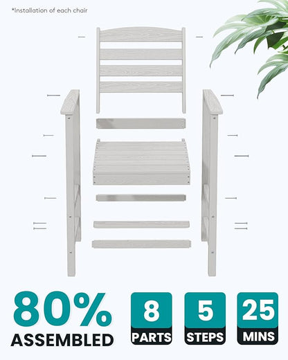 SERWALL Tall Adirondack Chairs Set of 2, Oversize Balcony Adirondack Chairs Set, Outdoor Bar Height Barstools Widened Chair Set for Bistro, Poolside, Garden, White