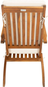 SAFAVIEH Outdoor Collection Palmdale Natural Brown Solid Wood/Beige Cushion with Striped Pillow Chaise Lounge Chair - Photo 5