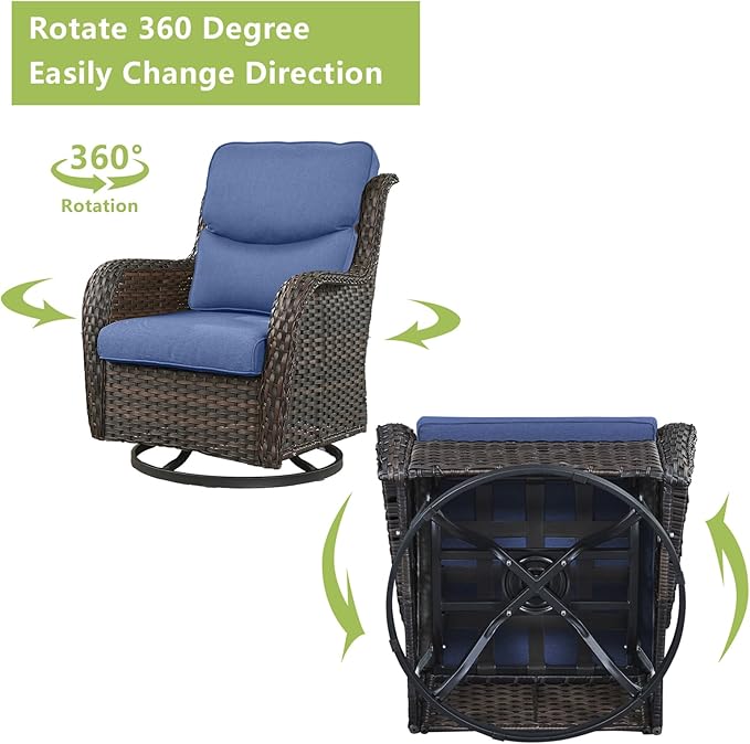 Rilyson Wicker Rocking Chair Swivel Chairs - 3 Piece Rocker Patio Furniture Set Rattan Rocking Bistro Sets with Glass - Photo 4