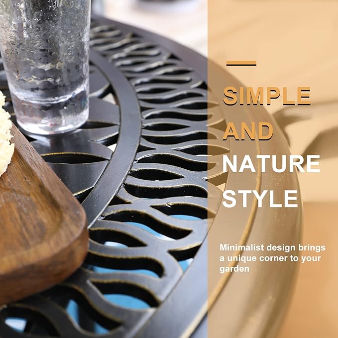 Outdoor Cast Aluminum Patio Table, 35.4” Round Bistro Table with 2” Umbrella Hole for Patio Furniture Garden Deck Backyard