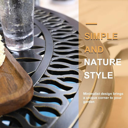Outdoor Cast Aluminum Patio Table, 35.4” Round Bistro Table with 2” Umbrella Hole for Patio Furniture Garden Deck Backyard