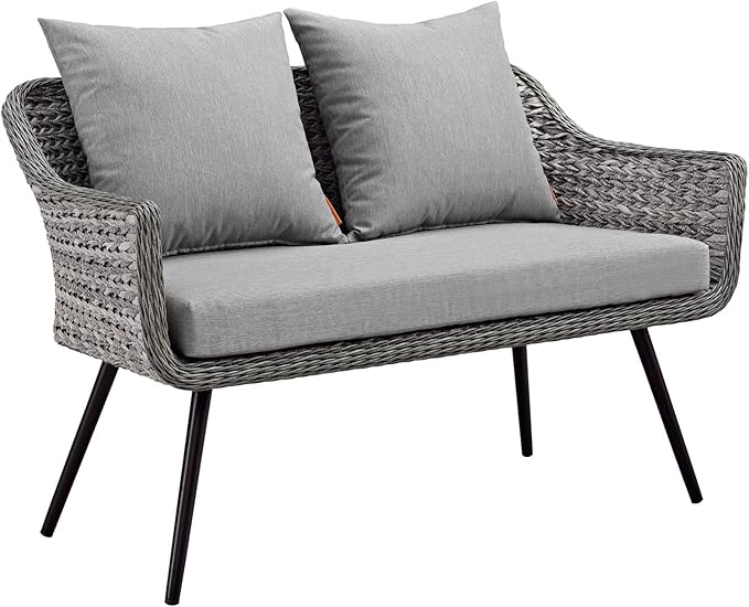 Modway Endeavor Wicker Rattan Aluminum Outdoor Patio Loveseat with Cushions in Gray Gray - Photo 1