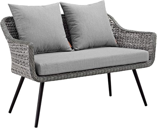 Modway Endeavor Wicker Rattan Aluminum Outdoor Patio Loveseat with Cushions in Gray Gray