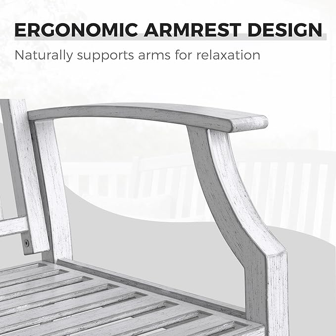 Grand patio 52" Farmhouse Outdoor Bench, Garden Benches with Rust Free Metal Powder Coated Frame and Aluminum Backrest, Faux Wood Grain Finish Frame Patio Bench for Front Porch,Gray-White
