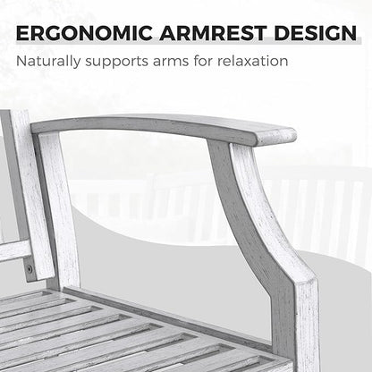 Grand patio 52" Farmhouse Outdoor Bench, Garden Benches with Rust Free Metal Powder Coated Frame and Aluminum Backrest, Faux Wood Grain Finish Frame Patio Bench for Front Porch,Gray-White