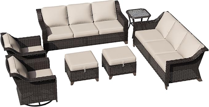7 Pieces Patio Conversation Furniture Set - 2 Sofas, 2 Ottomans, 2 Swivel Chairs, 1 Side Table - Photo 7