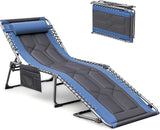 Devoko 4-Fold Padded Portable Folding Outdoor Chaise Lounge Heavy Duty Reclining Chair with Pillow & Side Pocket for - Photo 1