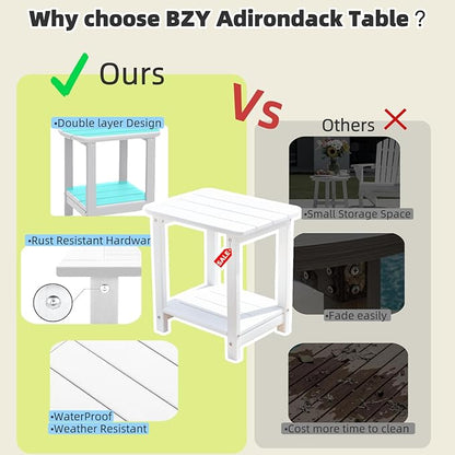 Adirondack Outdoor Side Table Square，2-Tier Patio Side Table with Weatherproof HDPE Material Low Maintenance Furniture for Backyard Poolside Porch Deck Garden