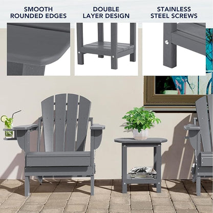 nalone Adirondack Side Table 16.5" Outdoor Side Table HDPE Plastic Double Adirondack End Table Small Table for Patio(Grey)